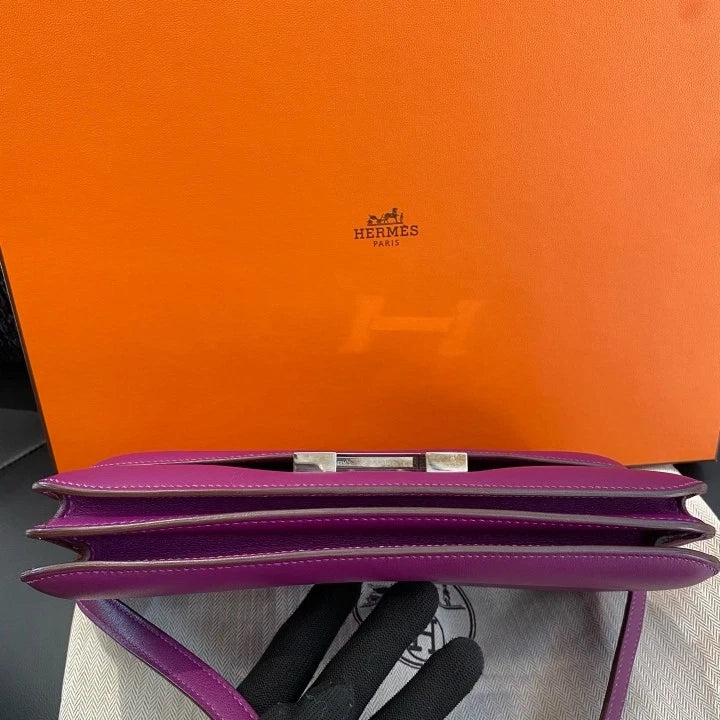 Hermes Constance 2Way Shoulder Bag Crossbody Purple Silver Women Classic D