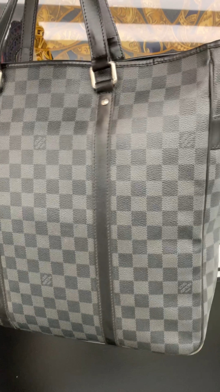Louis Vuitton Tadao Damier Ebene Top Handle 2way Shoulder Handbag Black Silver