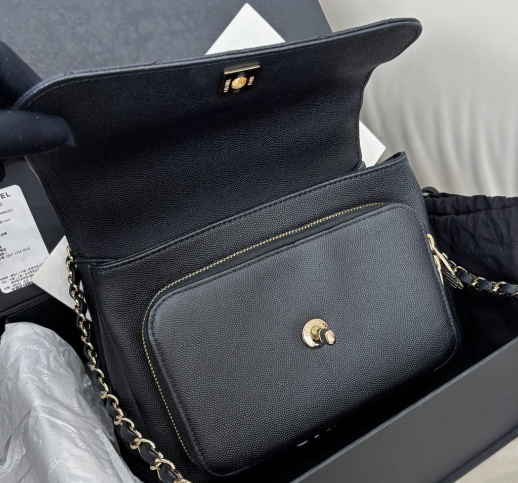 Chanel Affinity Diamond Chain Shoulder Bag Crossbody Black Gold Women Classic