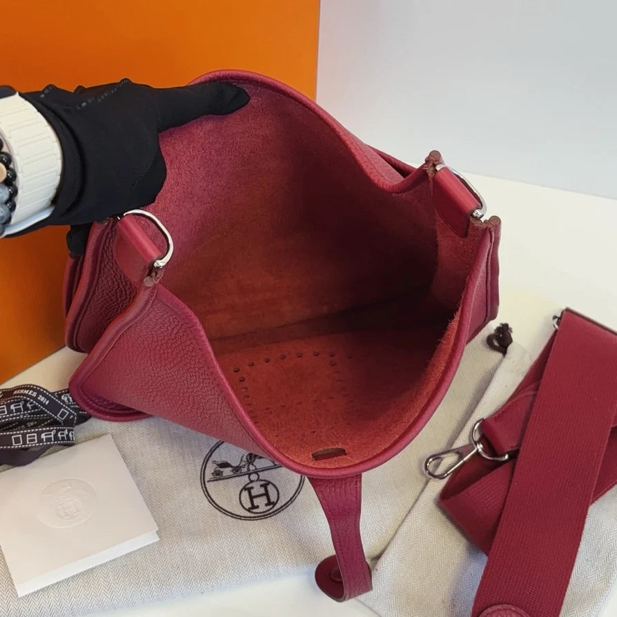 Hermes Evelyne29 Shoulder Bag Crossbody Used Women Red Silver Classic
