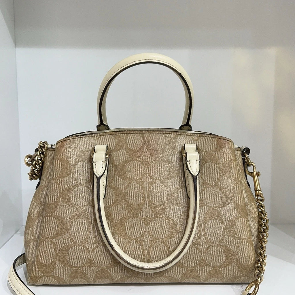 Coach Beige Monogram Canvas Tote Shoulder Handbag Crossbody Bag Women