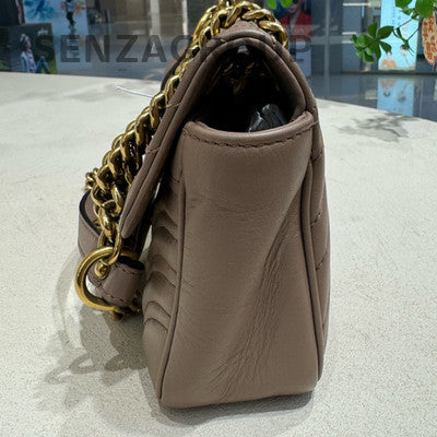 Gucci GG Marmont Mini Chain Shoulder Bag Beige Gold Hardware 22x13x6