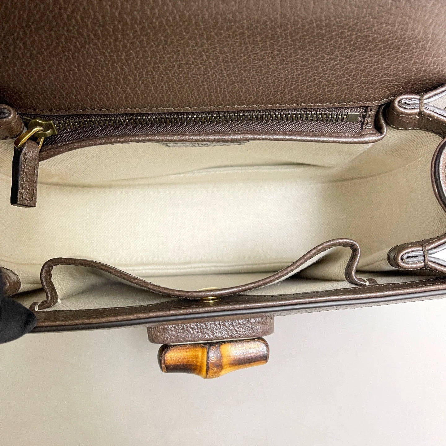 Authentic Gucci Bamboo Canvas Top Handle Crossbody Bag Brown Gold Hardware