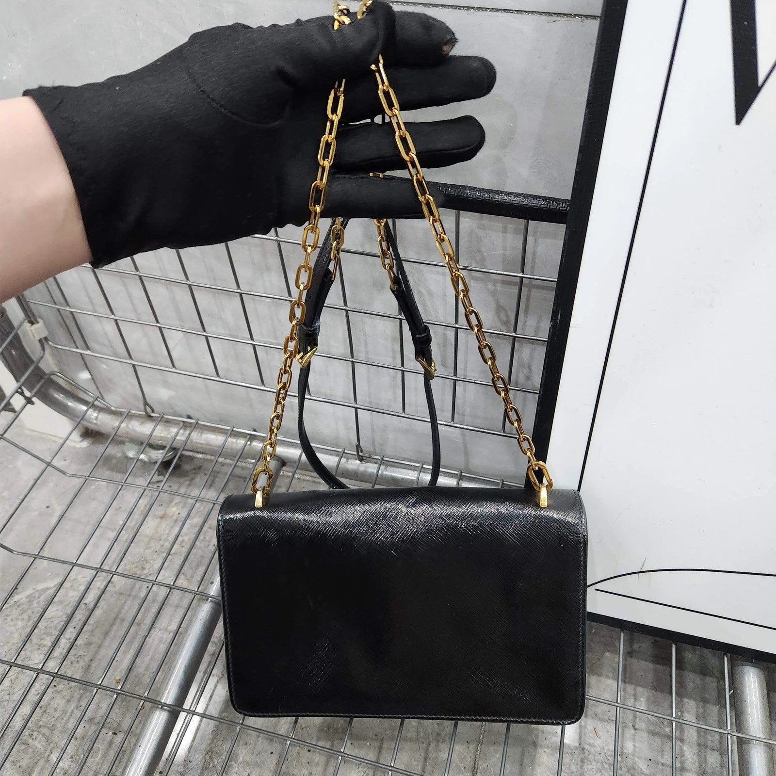 PRADA Black Gold Crossbody Shoulder Bag For Women