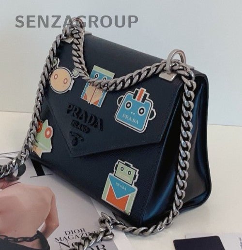 Prada Saffiano Leather Shoulder Crossbody Bag Blcak Women Classic