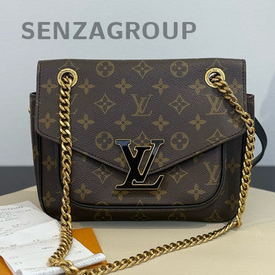 Louis Vuitton Passy Monogram Chain Crossbody Bag Brown Gold Women Classic