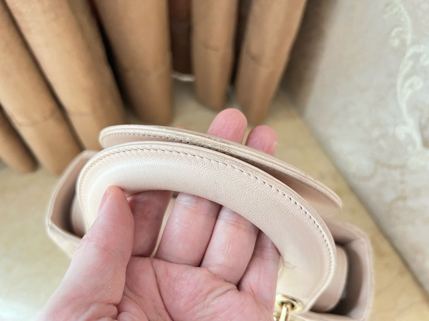 Christian Dior Lady PM Lambskin in Rose Pink with Wicker pattern Top Handle bag