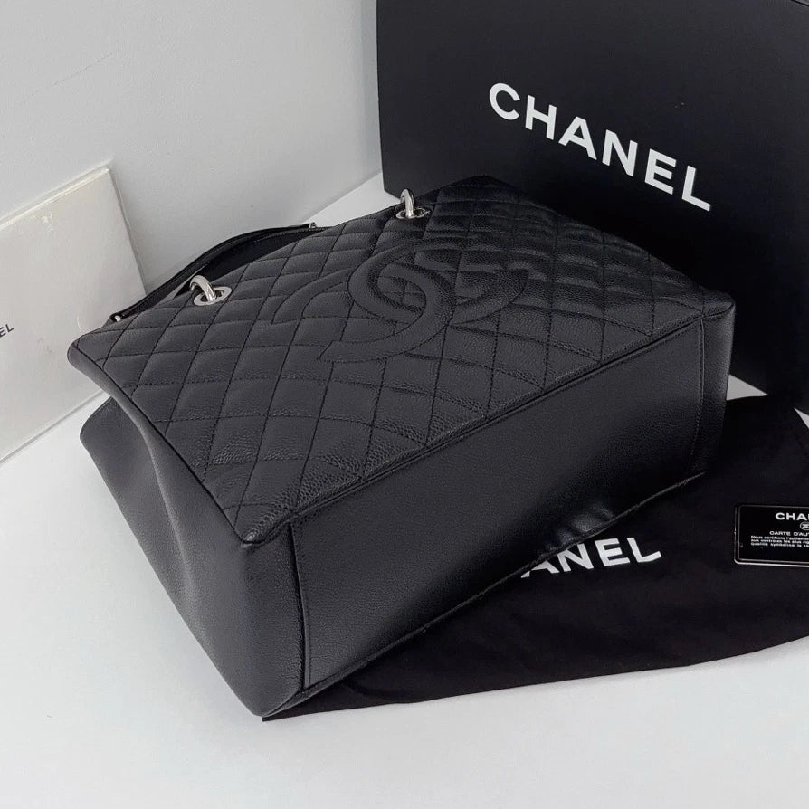 Excellent Chanel GST Calfskin Black Tote Chain Handbag Shoulder Bag CC Logo SHW