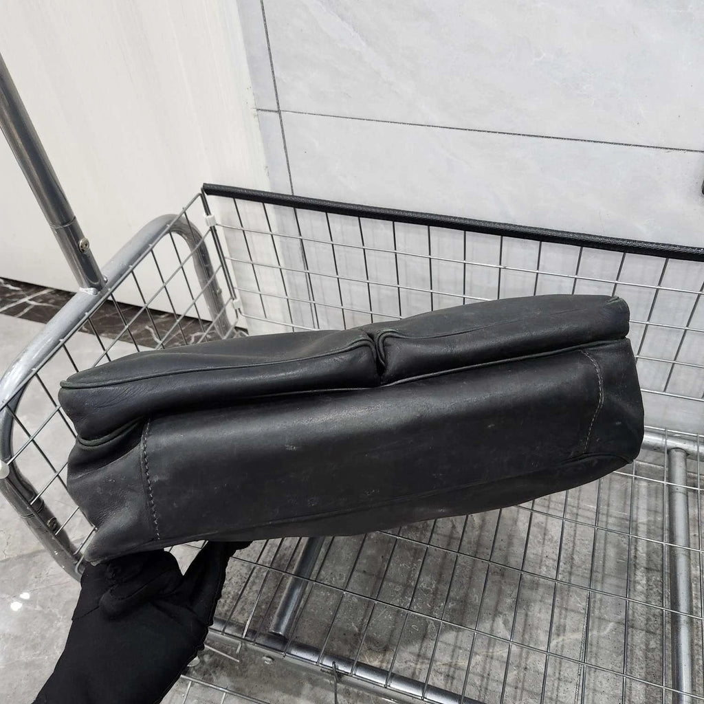 Prada Black Silver Flap Handbag Laptop Briefcase For Women