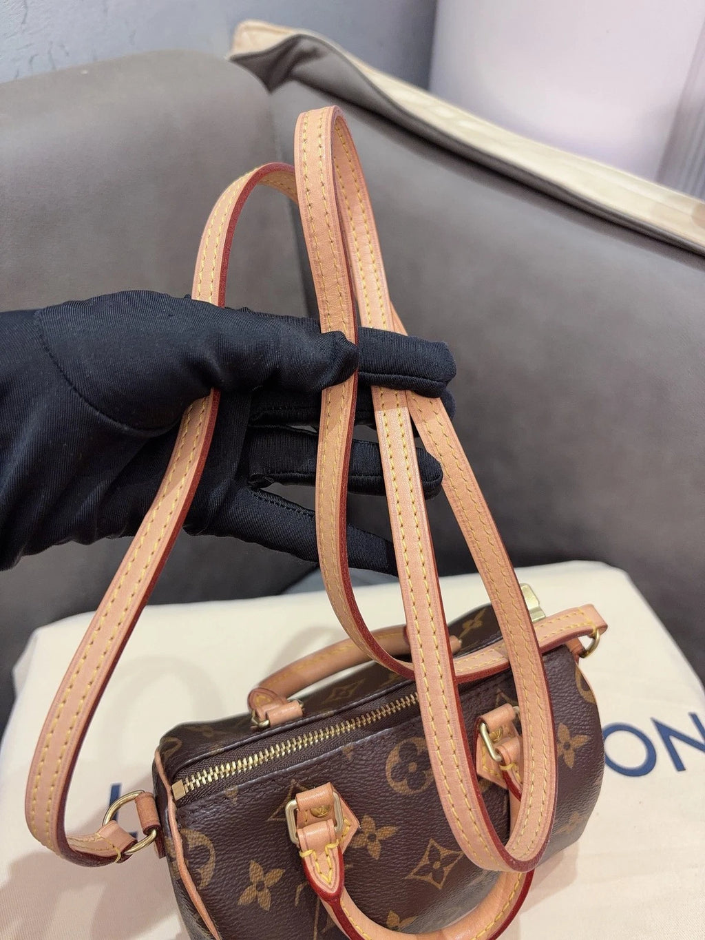 Louis Vuitton Speedy Nano Top Handle Shoulder Crossbody Bag Brown Women