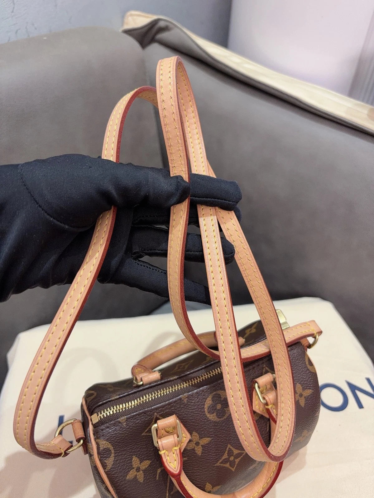 Louis Vuitton Speedy Nano Top Handle Shoulder Crossbody Bag Brown Women