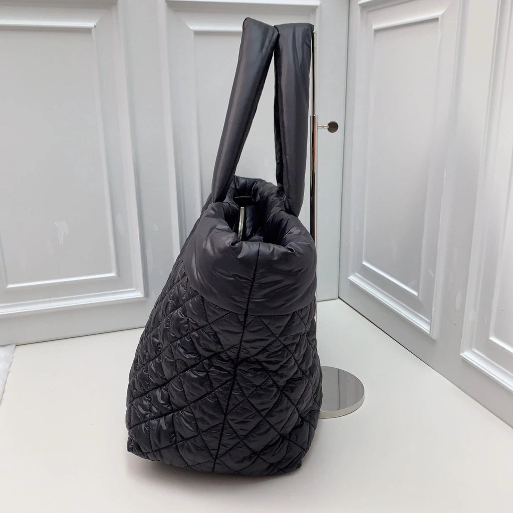 Chanel Puffer Tote Diamond Top Handle Bag Black Women Fashion