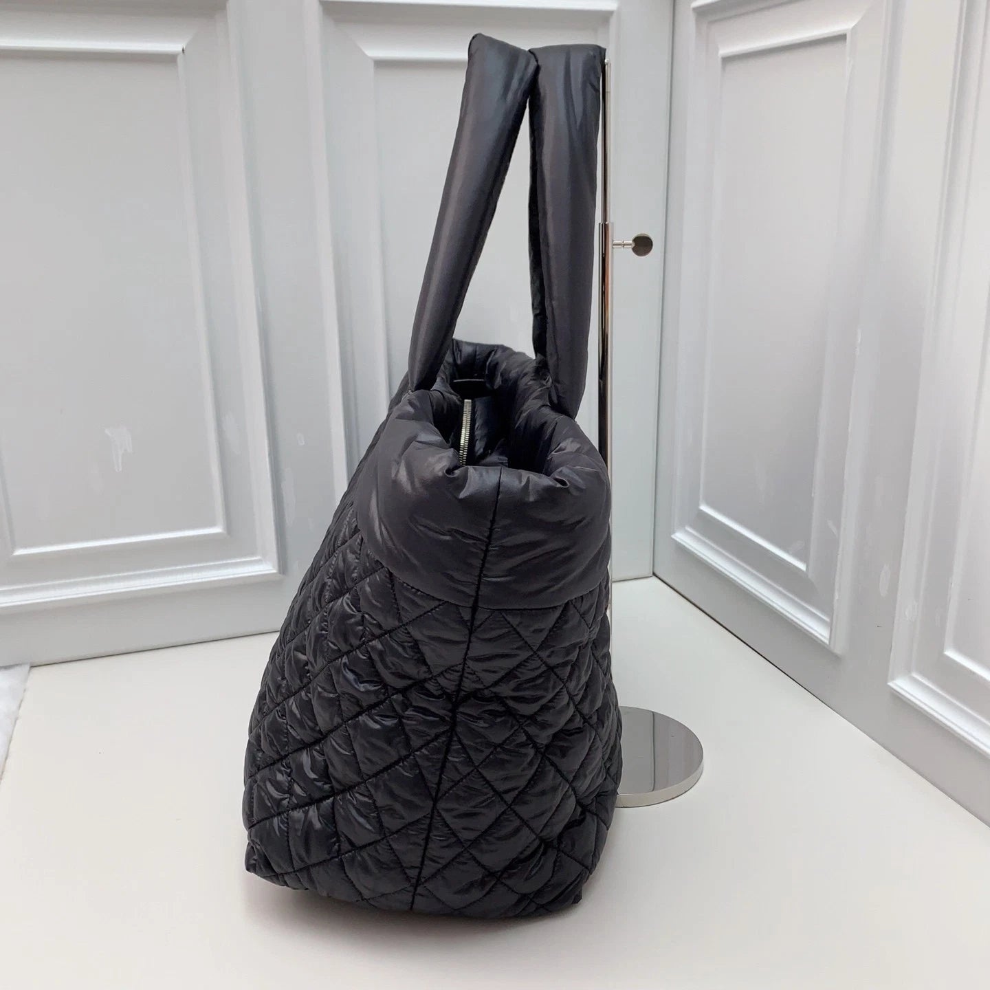 Chanel Puffer Tote Diamond Top Handle Bag Black Women Fashion
