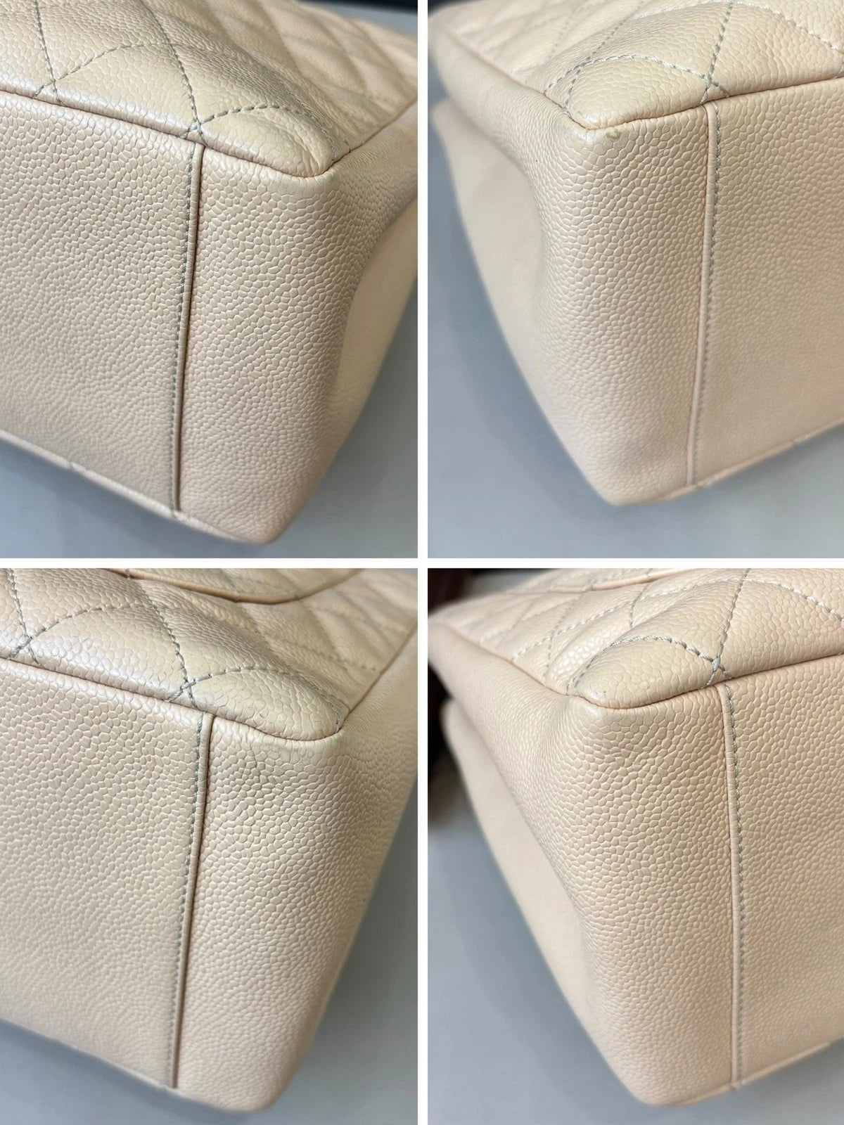 Authentic Chanel GST Calfskin Silver Hardware Chain Ivory Shoulder Bag Diamond