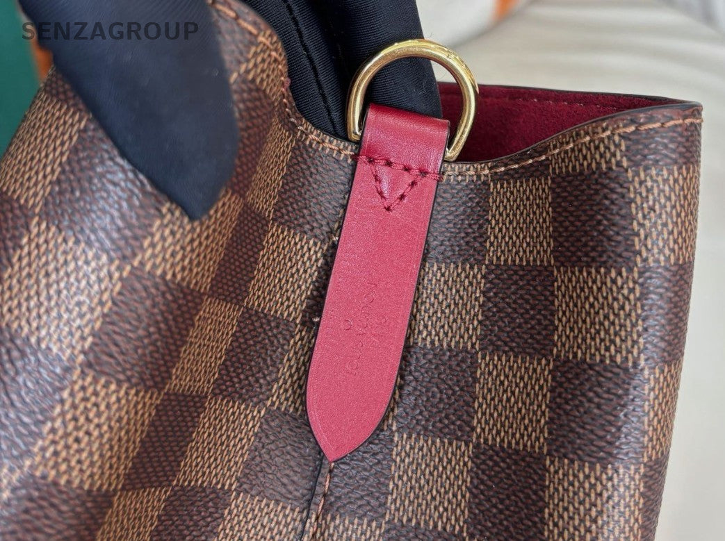 Louis Vuitton Damier Bucket MM Shoulder Bag Brown Red Gold Women Classic