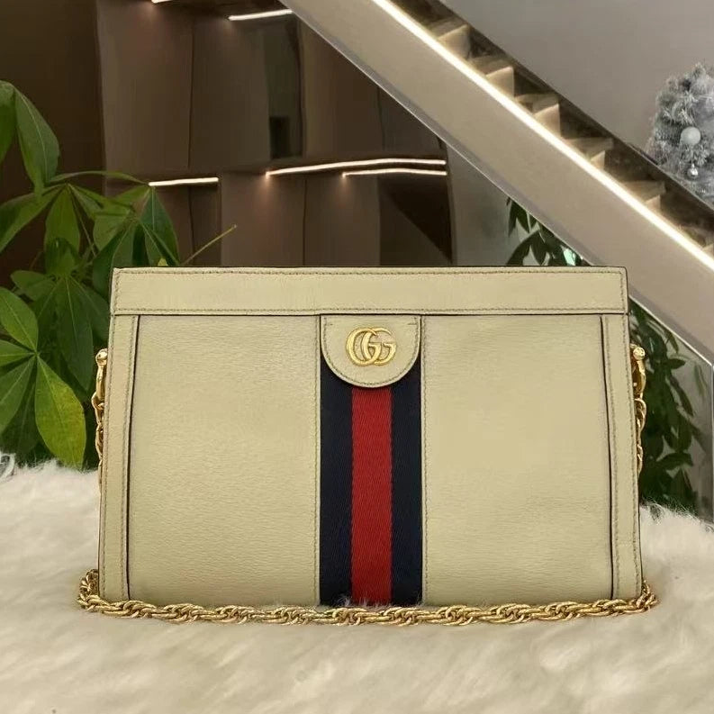 Gucci Op GG Marmont Small Chain Shoulder Bag White Gold Classic Women