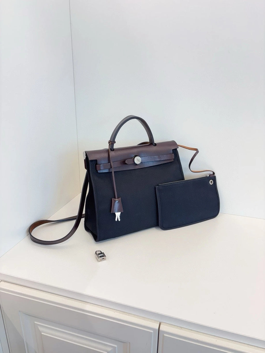 Hermes Herbag 31 Crossbody Bag Black Brown Silver Hardware