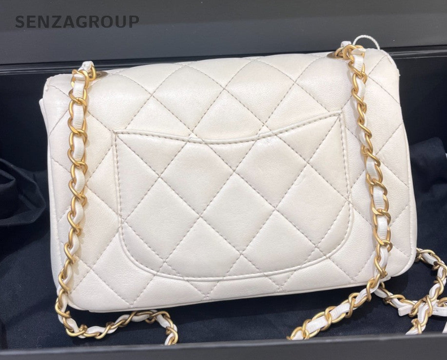 Chanel Chain Diamond Shoulder Bag Crossbody White Gold Diamond Women Classic