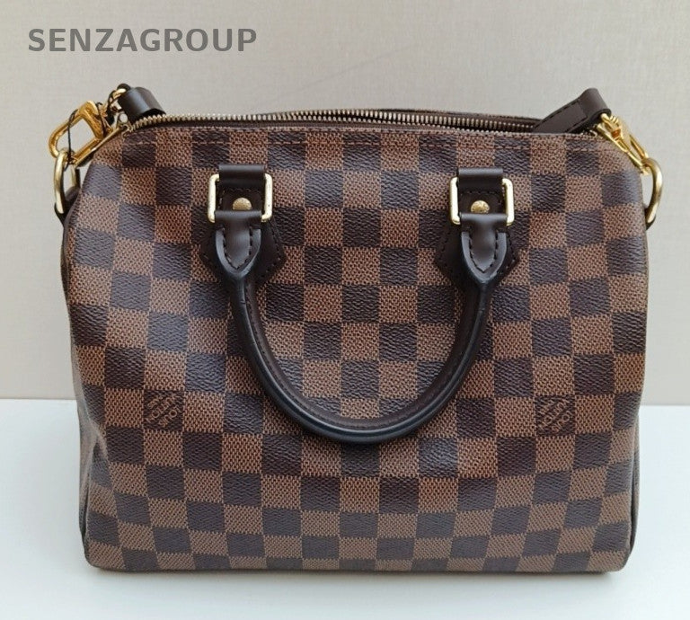 Louis Vuitton Speedy25 Damier Top Handle Bag Crossbody Brown Gold Women Classic