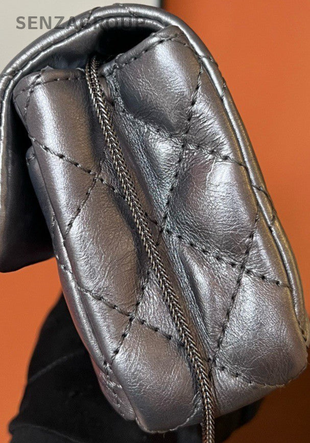 Chanel Vintage Diamond Pattern Shoulder Bag Silver Used Women Classic Designer