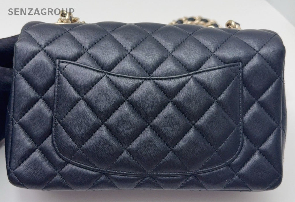 Chanel Classic Flap Mini Lambskin Chain Shoulder Bag Crossbody Black Gold Women