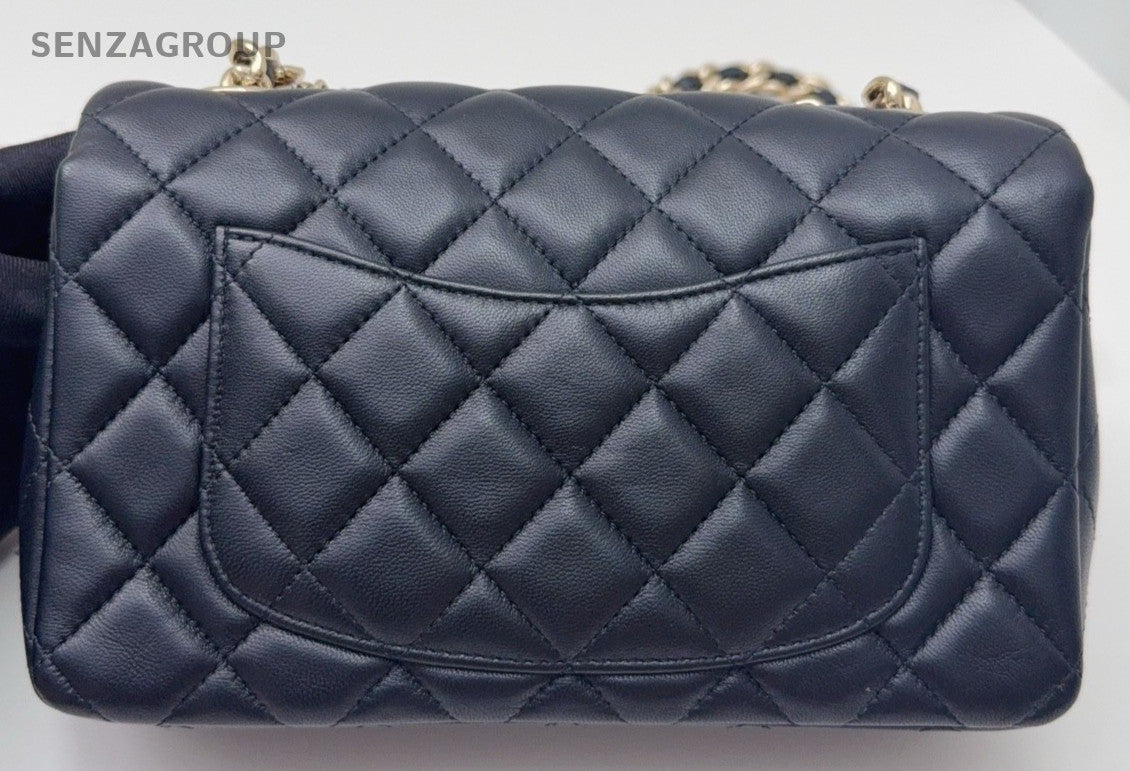 Chanel Classic Flap Mini Lambskin Chain Shoulder Bag Crossbody Black Gold Women