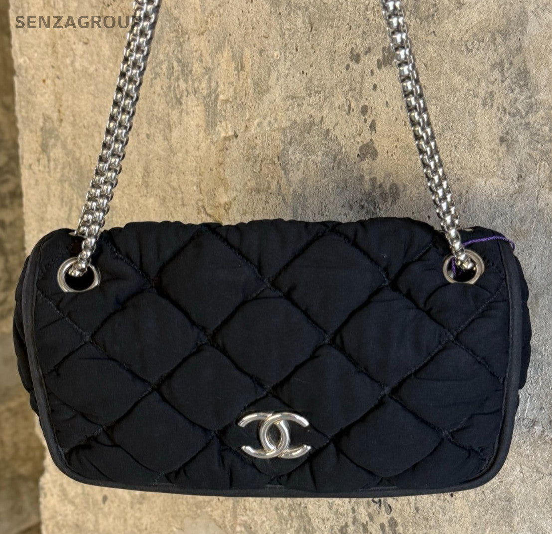 Chanel Diamond Pattern Chain Shoulder Bag Black Silver Used Women Classic