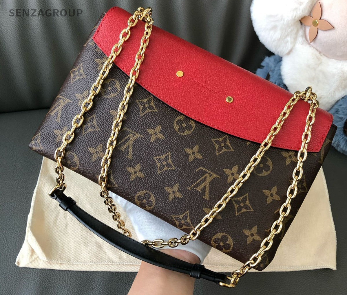 Louis Vuitton Saint Placide Chain Monogram Shoulder bag Brown Red Women