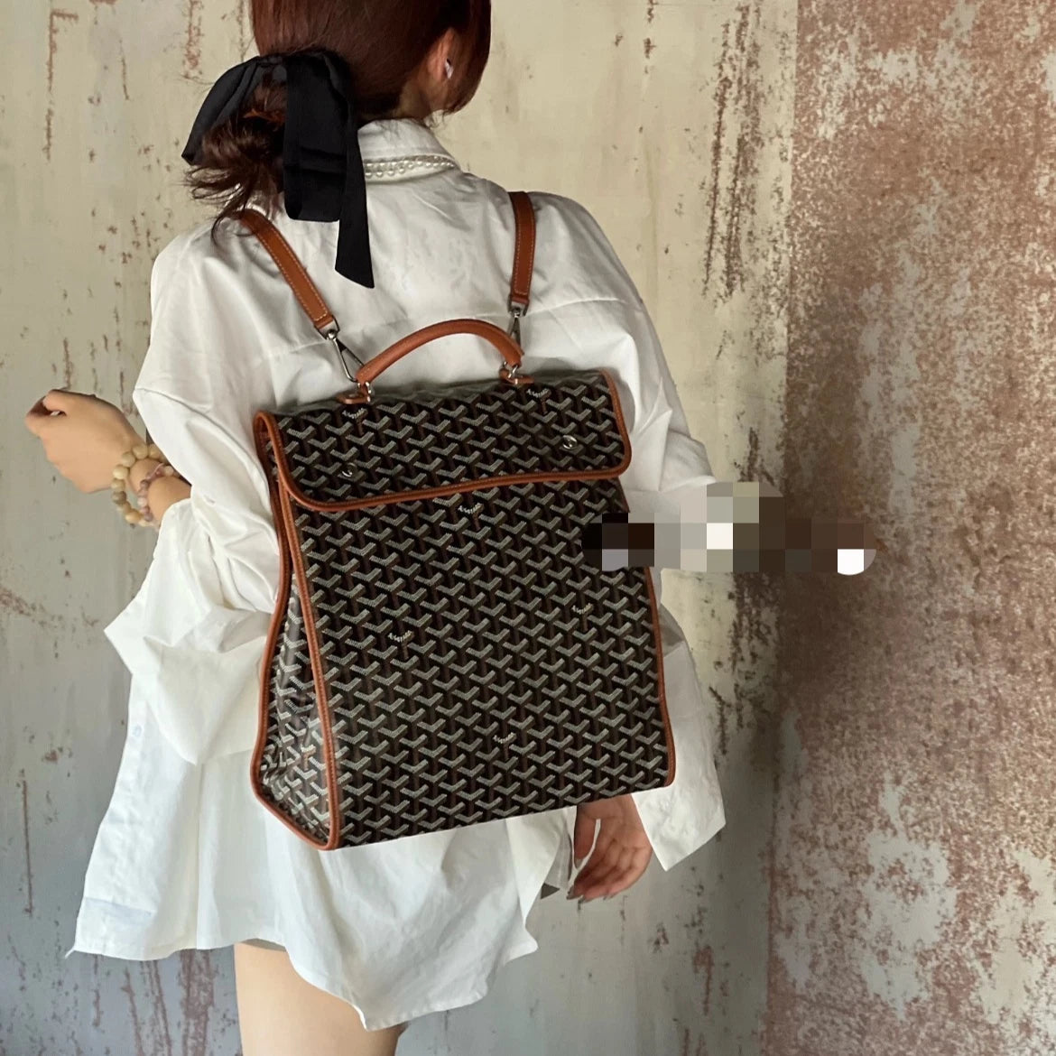 Excellent Goyard Saint Leger Monogram Canvas Backpack Black Silver Hardware