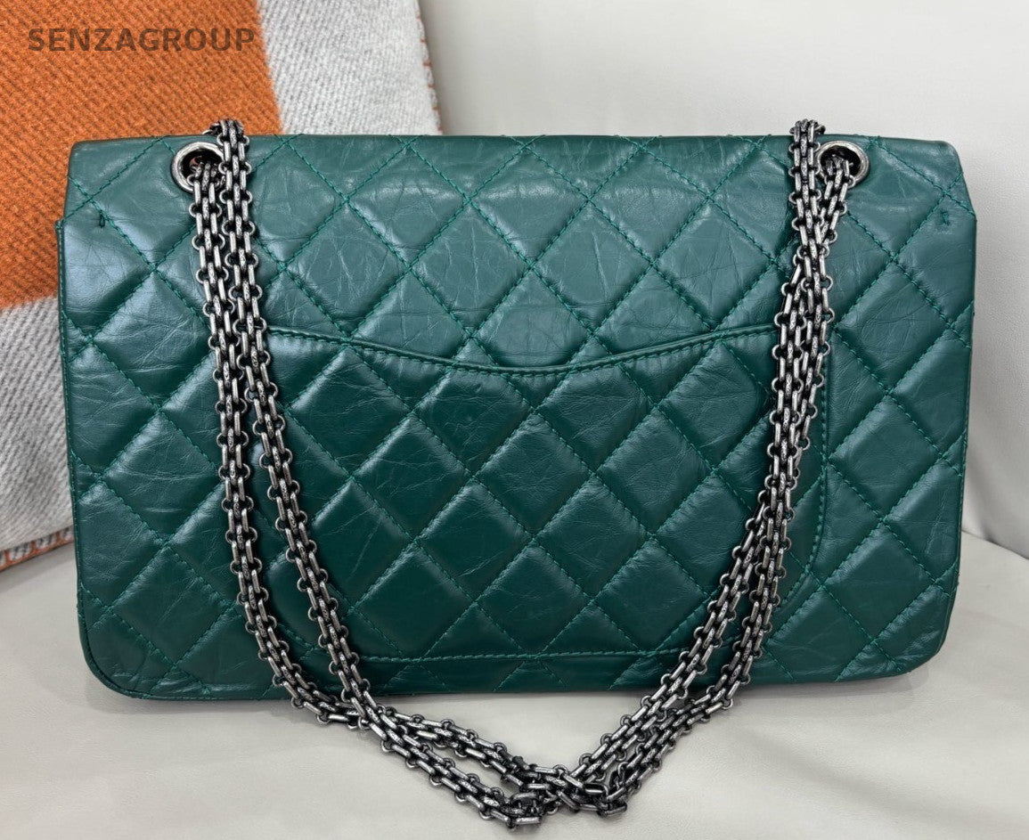 Chanel Diamond GM Chain Shoulder Bag Green Silver Used Women Classic