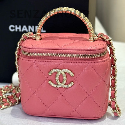 Chanel Pink Quilted Box Bag Gold Hardware Chain Strap Shoulder Crossbody