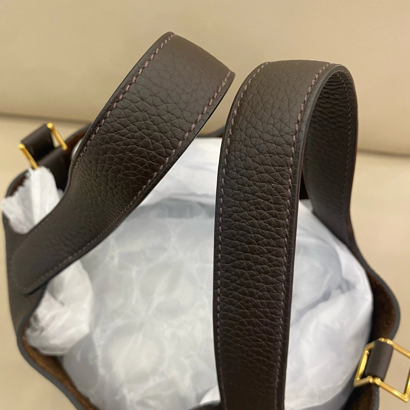 Hermes Picotin18 Brown Leather Gold Hardware Bucket Bag Women