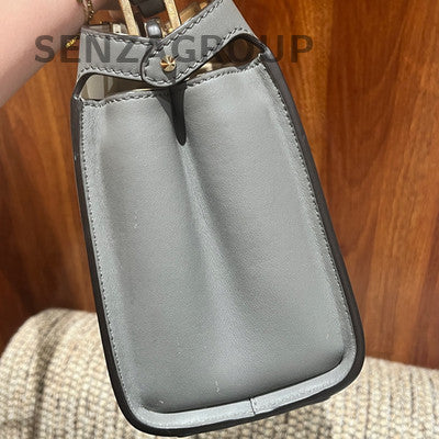 Fendi Peekaboo I See U Small Grey Gold Clutch Crossbody Bag Women's Fashion