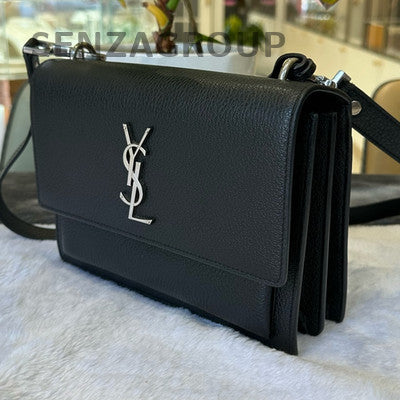 YSL Saint Laurent Sunset Black Silver Hardware Classic Women's Shoulder Bag