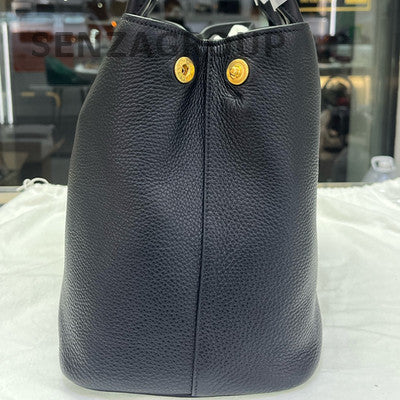 Prada Vitello Leather Black Gold Tote Shoulder Bag Classic Women