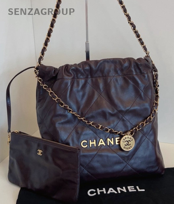 Chanel 22 PM Chain Shoulder Bag Crossbody Brown Gold Women Classic Vintage