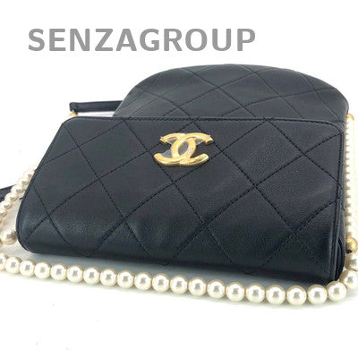 Chanel Small Hobo Calfskin Quilted Pearl Chain Shoulder Crossbody Bag