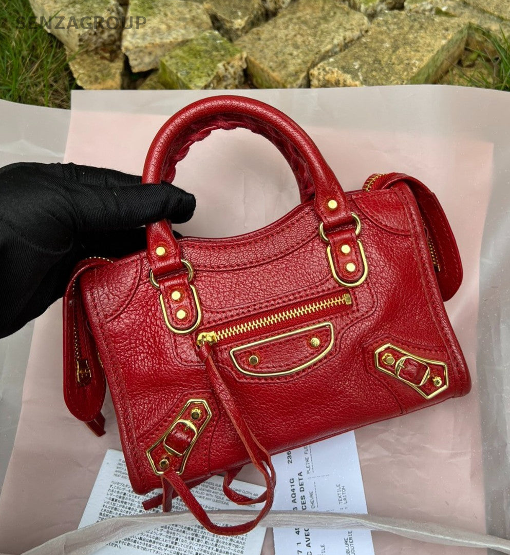 Balenciaga City mini Top Handle 2way Shoulder Handbag Red Gold Women