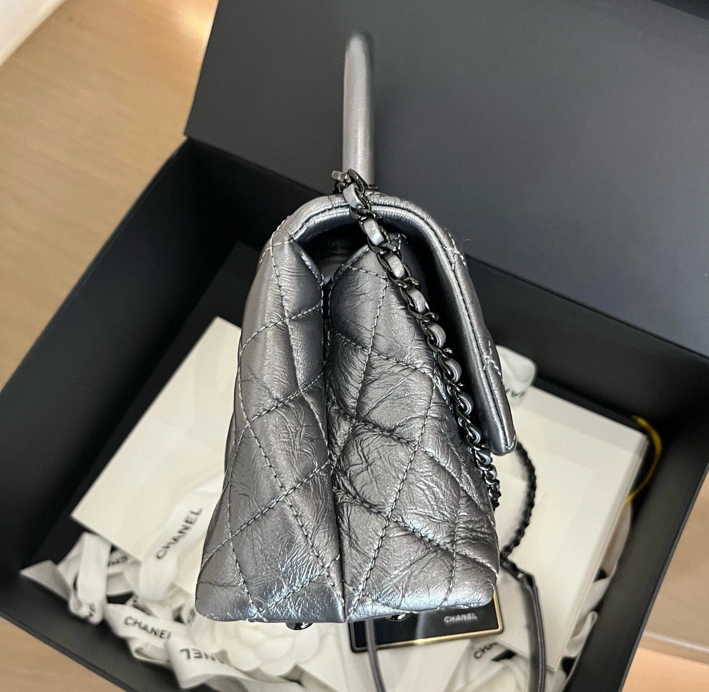 Chanel Coco Handle PM Top Handle Bag Shoulder Bag Crossbody Silver Excellent