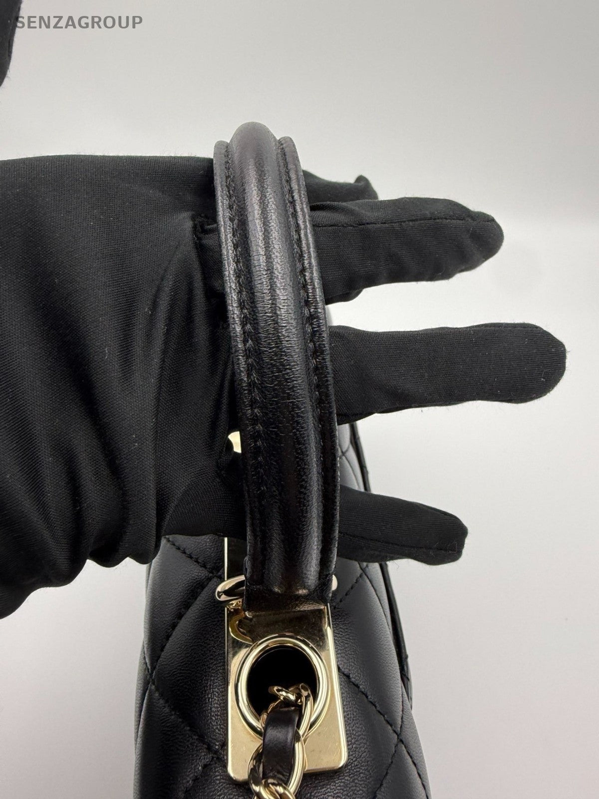Chanel Trendy CC Lambskin Mini Top Handle Shoulder Crossbody Black Gold Women
