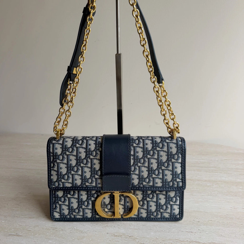 Christian Dior 30Montaigne Oblique Canvas Gold Chain Navy Shoulder Bag Crossbody