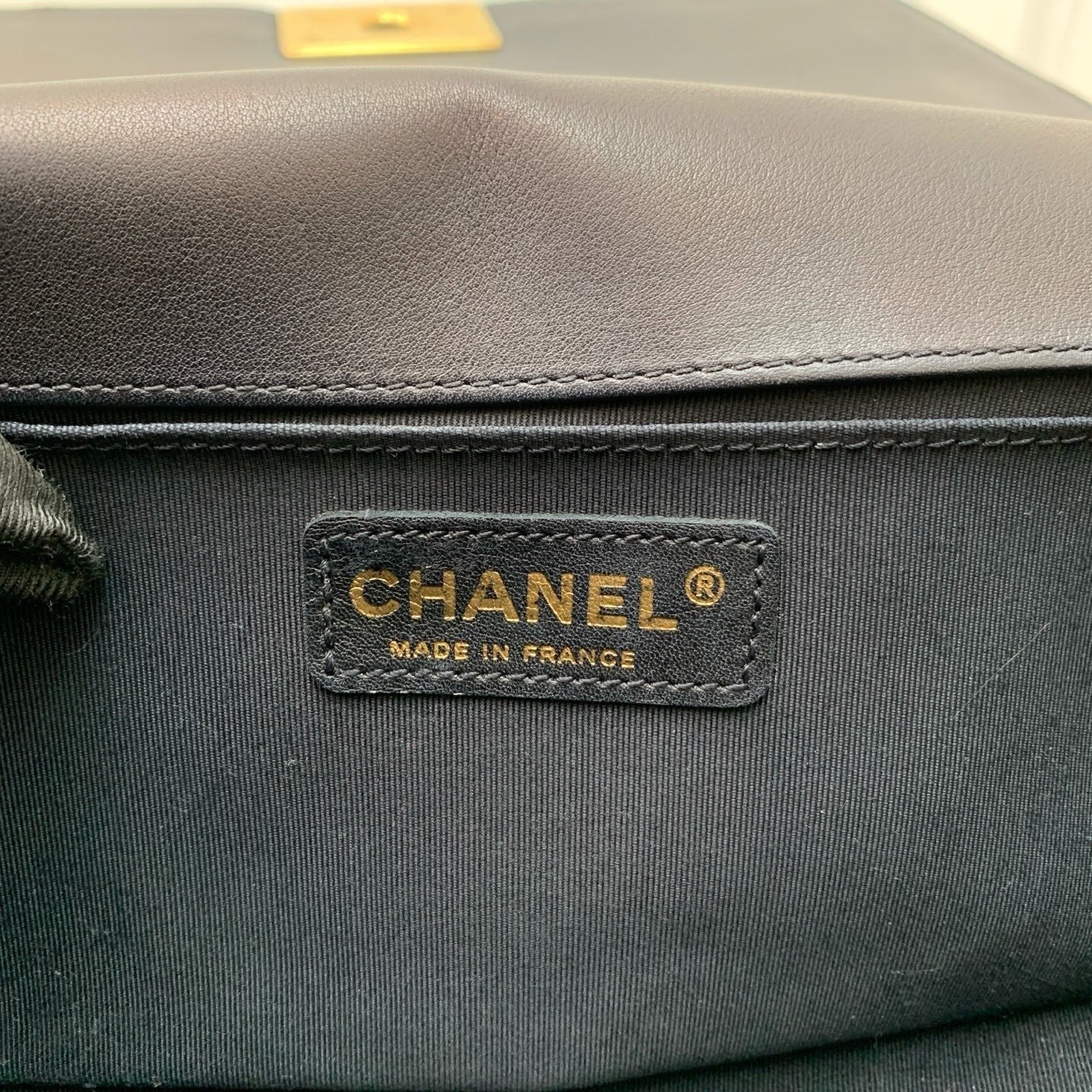 Chanel Leboy Calfskin Chain Shoulder Bag Black Gold Women Classic Diamond