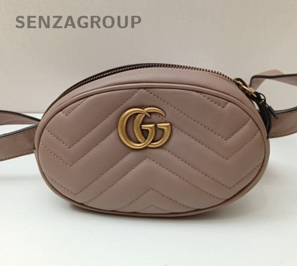 Gucci GG Logo Waist Bag Crossbody Brown Gold Used Women Classic Fashion