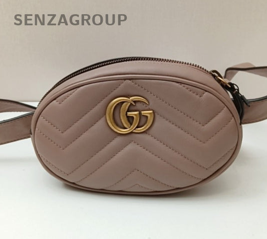 Gucci GG Logo Waist Bag Crossbody Brown Gold Used Women Classic Fashion