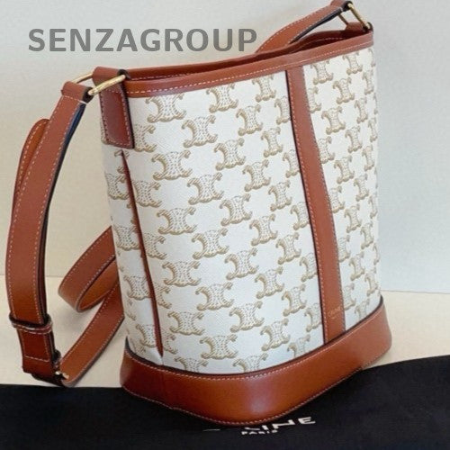 Celine Triomphe PM Monogram Bucket Shoulder Crossbody Bag White Almost Brand New