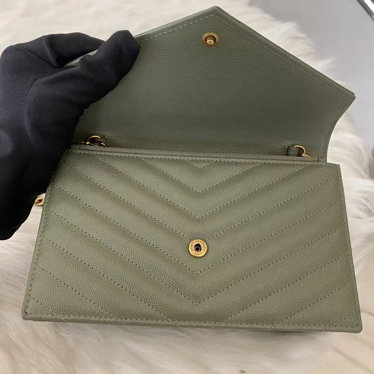 Saint Laurent Envelope Chain Shoulder Bag Small Green Gold Classic Women