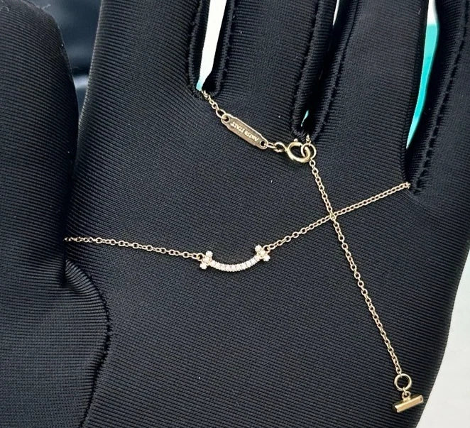 Tiffany &amp; Co. T Smile Pendant Necklace 18K Yellow Gold with Diamonds Mini