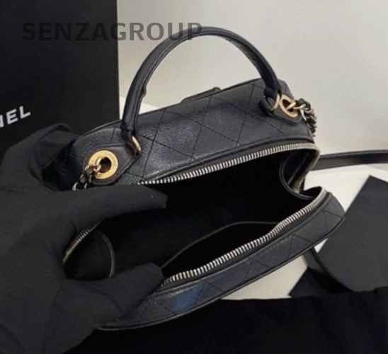 Chanel Camera Case Calfskin Top Handle Bag Chain Crossbody Black Gold Women
