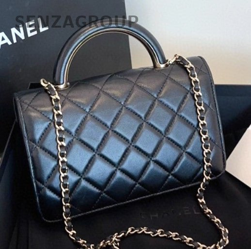 Chanel Diamond 3Way Top Handle Bag Chain Shoulder Bag Crossbody Black Gold Women