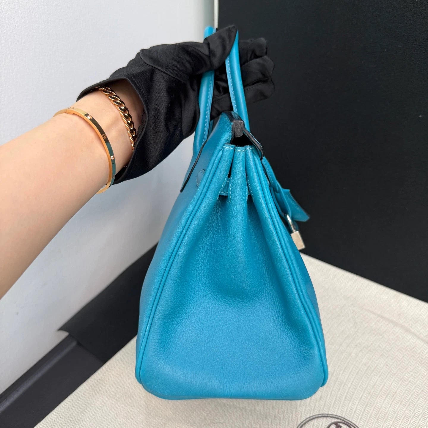 Hermes Birkin25 Evercolor Leather Top Handle Bag Blue Silver Used Women Classic